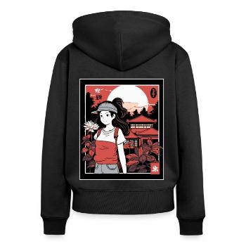 Erwachsen werden, Manga und Anime Mädchen Urlaub - Frauen Premium Bio Zip Hoodie - Schwarz - Hinten - Julia (174cm)