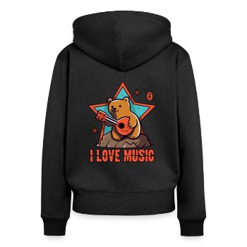 I Love Music: Funny Guitar Bear - Women's Premium Organic Zip Hoodie - black - Back - Julia (174cm)