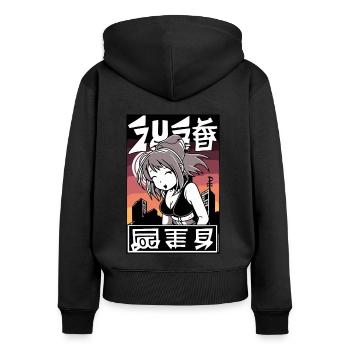 Poster: Anime-Girl, Das ergibt keinen Sinn - Frauen Premium Bio Zip Hoodie - Schwarz - Hinten - Julia (174cm)