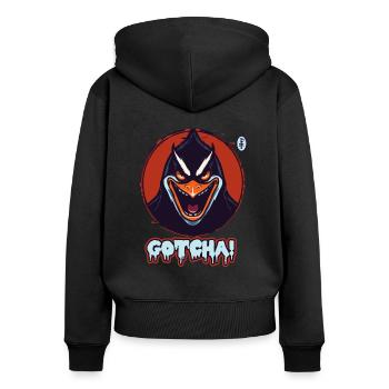 Der böse Pinguin hat dich, erwischt! - Frauen Premium Bio Zip Hoodie - Schwarz - Hinten - Julia (174cm)