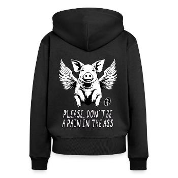 Fliegendes Schwein mit Flügeln, sei nicht nervig - Frauen Premium Bio Zip Hoodie - Schwarz - Hinten - Julia (174cm)
