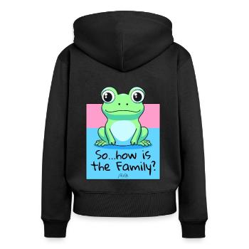Wie geht es der Familie, ein freundlicher Frosch - Frauen Premium Bio Zip Hoodie - Schwarz - Hinten - Julia (174cm)