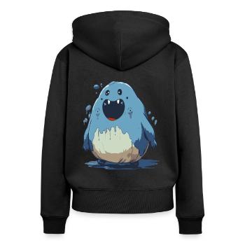 Cartoon-Kreatur lustiger Blob - Frauen Premium Bio Zip Hoodie - Schwarz - Hinten - Julia (174cm)