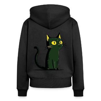 Grüne Cartoon-Katze - Frauen Premium Bio Zip Hoodie - Schwarz - Hinten - Julia (174cm)