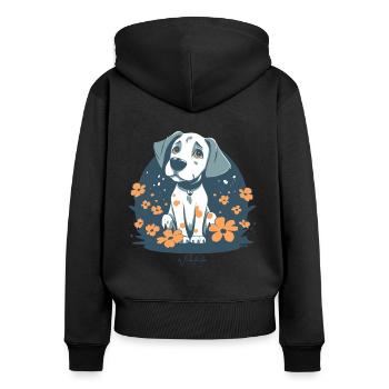 Chiot mignon et fleurs - Sweat à capuche zippé Premium bio Femme - noir - Dos - Julia (174cm)
