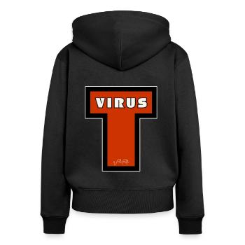 Virus T - Frauen Premium Bio Zip Hoodie - Schwarz - Hinten - Julia (174cm)