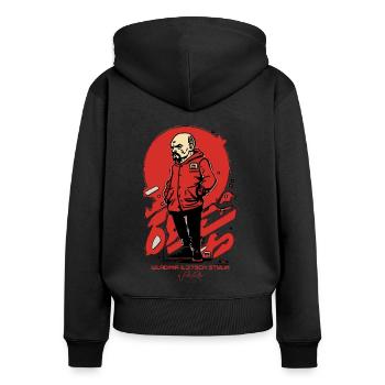 Sozialistische sowjetische Fashion-Stylings - Frauen Premium Bio Zip Hoodie - Schwarz - Hinten - Julia (174cm)