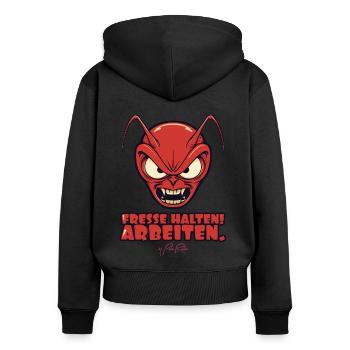 Fresse halten arbeiten, fleißige Arbeiter Ameise - Frauen Premium Bio Zip Hoodie - Schwarz - Hinten - Julia (174cm)