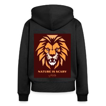 La nature fait peur, un lion à tête de lion - Sweat à capuche zippé Premium bio Femme - noir - Dos - Julia (174cm)