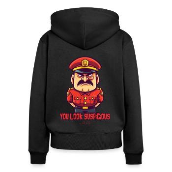 Du siehst verdächtig aus, Autoritäts Übungsleiter - Frauen Premium Bio Zip Hoodie - Schwarz - Hinten - Julia (174cm)