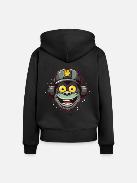 Funky, lustiger, freundlicher Affe - Frauen Premium Bio Zip Hoodie - Schwarz