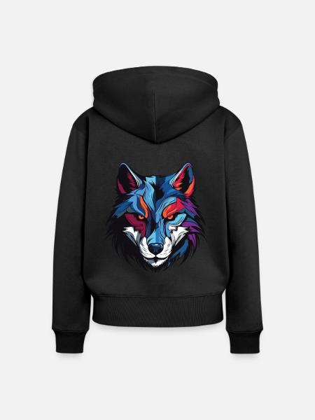 Wolf Kopf - Frauen Premium Bio Zip Hoodie - Schwarz