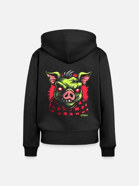 Böses grünes Schwein - Frauen Premium Bio Zip Hoodie - Schwarz