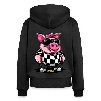 Coole kurze Sau - Frauen Premium Bio Zip Hoodie - Schwarz - Hinten - Julia (174cm)