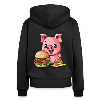 Burgers et frites, porc de restauration rapide - Sweat à capuche zippé Premium bio Femme - noir - Dos - Julia (174cm)
