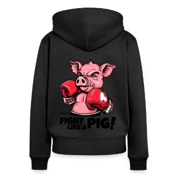 Battez-vous comme un cochon : cochon boxeur - Sweat à capuche zippé Premium bio Femme - noir - Dos - Julia (174cm)