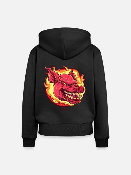 Sehr intensiver Feuerball Schwein - Frauen Premium Bio Zip Hoodie - Schwarz