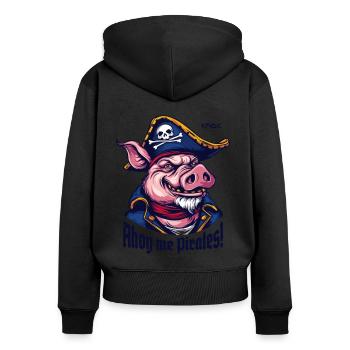 Ahoy, Kapitän Piraten Schwein - Frauen Premium Bio Zip Hoodie - Schwarz - Hinten - Julia (174cm)