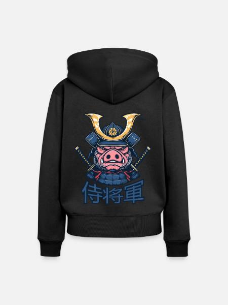 Shogun Samurai Schwein - Frauen Premium Bio Zip Hoodie - Schwarz