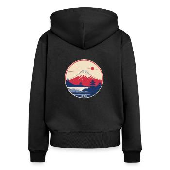 Japan ein roter Sonnenuntergang und der Berg Fuji - Frauen Premium Bio Zip Hoodie - Schwarz - Hinten - Julia (174cm)
