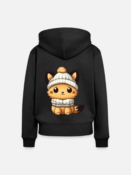 Fuchs Tier Baby Comic - Frauen Premium Bio Zip Hoodie - Schwarz