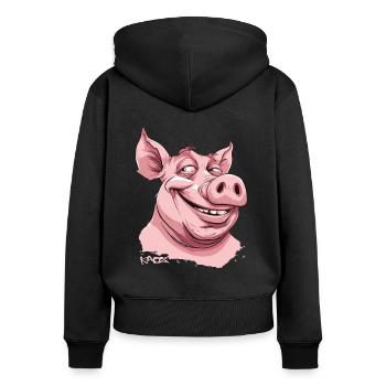 Ich bin schön und weiß es, eine coole Sau - Frauen Premium Bio Zip Hoodie - Schwarz - Hinten - Julia (174cm)