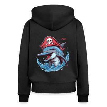 Silly Dolphin Pirate - Women's Premium Organic Zip Hoodie - black - Back - Julia (174cm)