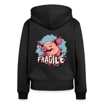 Ein zerbrechliches Schwein - Frauen Premium Bio Zip Hoodie - Schwarz - Hinten - Julia (174cm)