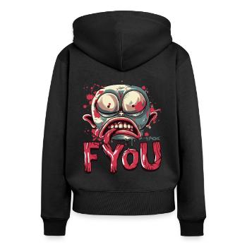 Va te faire foutre, nain de jardin zombie - Sweat à capuche zippé Premium bio Femme - noir - Dos - Julia (174cm)
