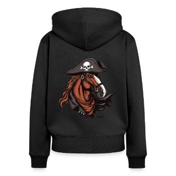 Das Pferd ist ein Pirat - Frauen Premium Bio Zip Hoodie - Schwarz - Hinten - Julia (174cm)