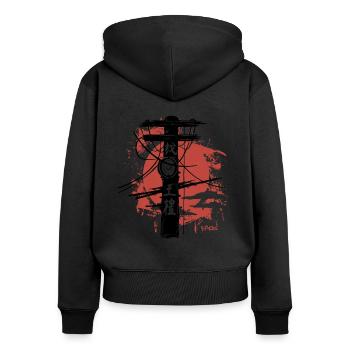 Poteau électrique japonais - Sweat à capuche zippé Premium bio Femme - noir - Dos - Julia (174cm)