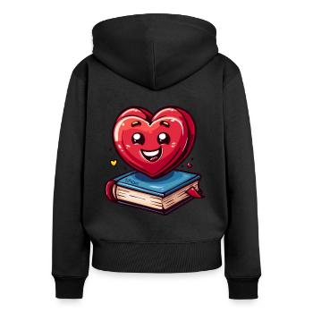 One book and one heart mean: I love books - Women's Premium Organic Zip Hoodie - black - Back - Julia (174cm)