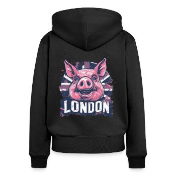 Britische Flagge London Schwein - Frauen Premium Bio Zip Hoodie - Schwarz - Hinten - Julia (174cm)