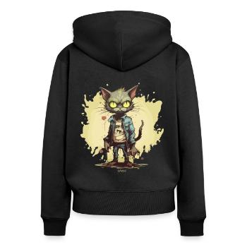 Mode stylée : chat zombie - Sweat à capuche zippé Premium bio Femme - noir - Dos - Julia (174cm)
