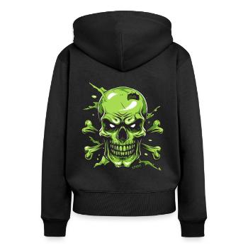 Crâne et os verts, crâne et os croisés - Sweat à capuche zippé Premium bio Femme - noir - Dos - Julia (174cm)