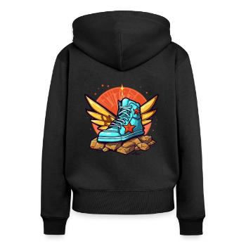 Sneaker-Fan im Sneaker-Himmel mit Flügeln - Frauen Premium Bio Zip Hoodie - Schwarz - Hinten - Julia (174cm)