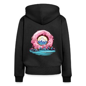Japan Sakura Blüten am Berg Fuji Donut - Frauen Premium Bio Zip Hoodie - Schwarz - Hinten - Julia (174cm)