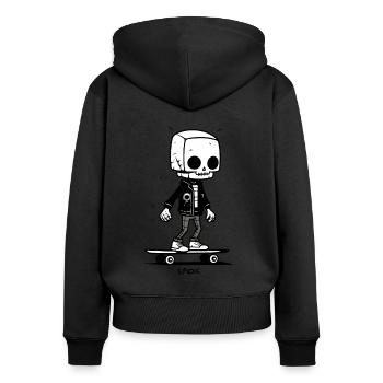 Modischer Skelett Schädel: Skateboard Skateboarder - Frauen Premium Bio Zip Hoodie - Schwarz - Hinten - Julia (174cm)