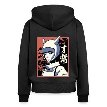 Japan Manga: Edo Cat Girl Samurai Ninja - Women's Premium Organic Zip Hoodie - black - Back - Julia (174cm)