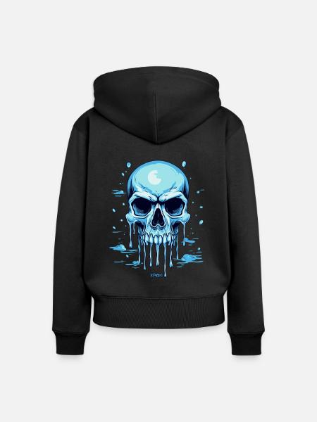 Ein blauer schmelzender Totenkopf - Frauen Premium Bio Zip Hoodie - Schwarz