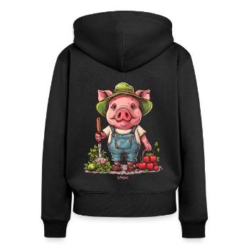 Gartenarbeit Garten Schwein Gärtner - Frauen Premium Bio Zip Hoodie - Schwarz - Hinten - Julia (174cm)
