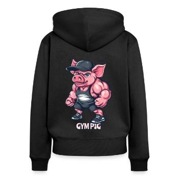 Bodybuilder Muscle Gym Cochon - Sweat à capuche zippé Premium bio Femme - noir - Dos - Julia (174cm)