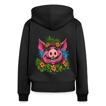 Easter Island Vacation Beach Flowers Pig - Women's Premium Organic Zip Hoodie - black - Back - Julia (174cm)
