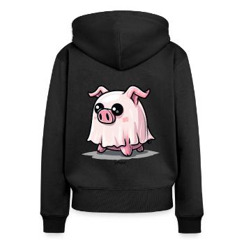 Das niedliche Schweinchen ist ein Geister Schwein - Frauen Premium Bio Zip Hoodie - Schwarz - Hinten - Julia (174cm)