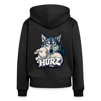 Hurz, der Wolf das Lamm - Frauen Premium Bio Zip Hoodie - Schwarz - Hinten - Julia (174cm)
