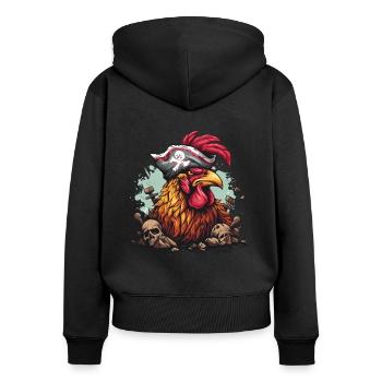 Der Schädel regiert: Misthaufen-Hahn-Pirat - Frauen Premium Bio Zip Hoodie - Schwarz - Hinten - Julia (174cm)