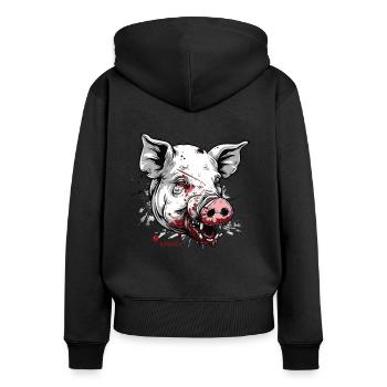 Große Narben: Weißes Zombie-Schwein - Frauen Premium Bio Zip Hoodie - Schwarz - Hinten - Julia (174cm)