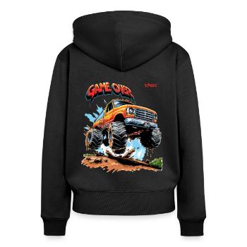 Gaming - Game Over Gamer Monster Truck - Frauen Premium Bio Zip Hoodie - Schwarz - Hinten - Julia (174cm)