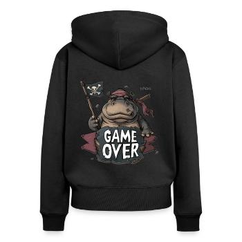 Game Over : Pirate hippopotame amical pour les joueurs - Sweat à capuche zippé Premium bio Femme - noir - Dos - Julia (174cm)