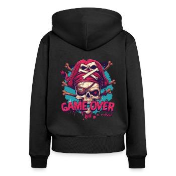 Jeux : Game Over, Gamer Skull Pirate - Sweat à capuche zippé Premium bio Femme - noir - Dos - Julia (174cm)